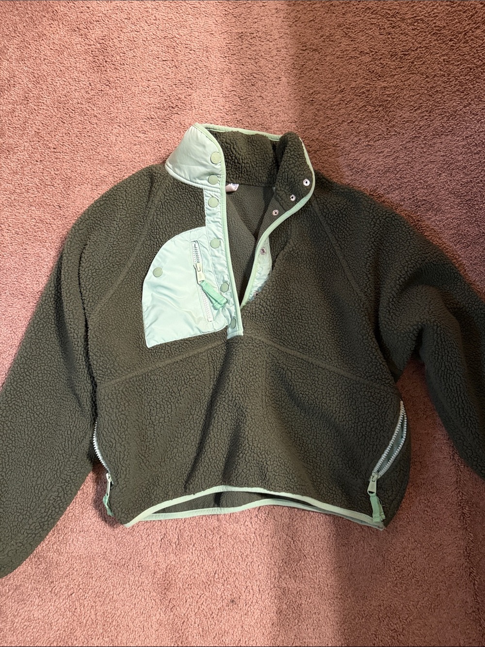 FP movement Hit the slopes Olive Green Fleece Pullover Jacket - Picture 2 of 3